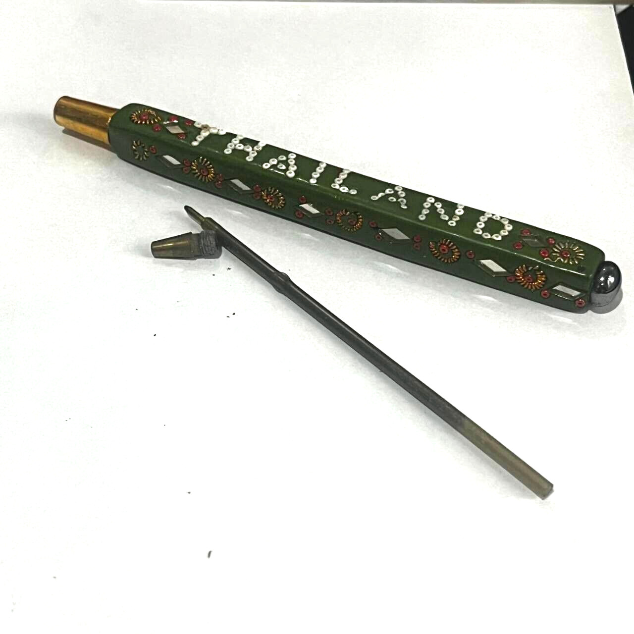 Vintage Rare Bangkok Handmade Beaded and Diamond cut mirrored Ballpoint Pen