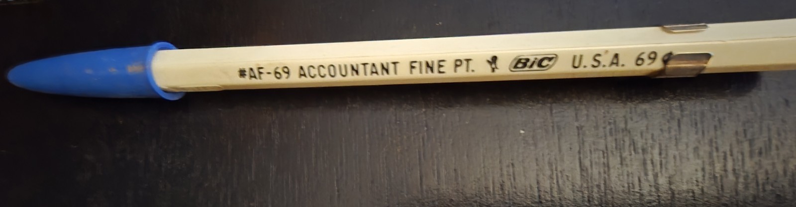 vintage BIC Accountant Fine Point Blue Ink Ballpoint Pen, Plastic Body w/ Clip