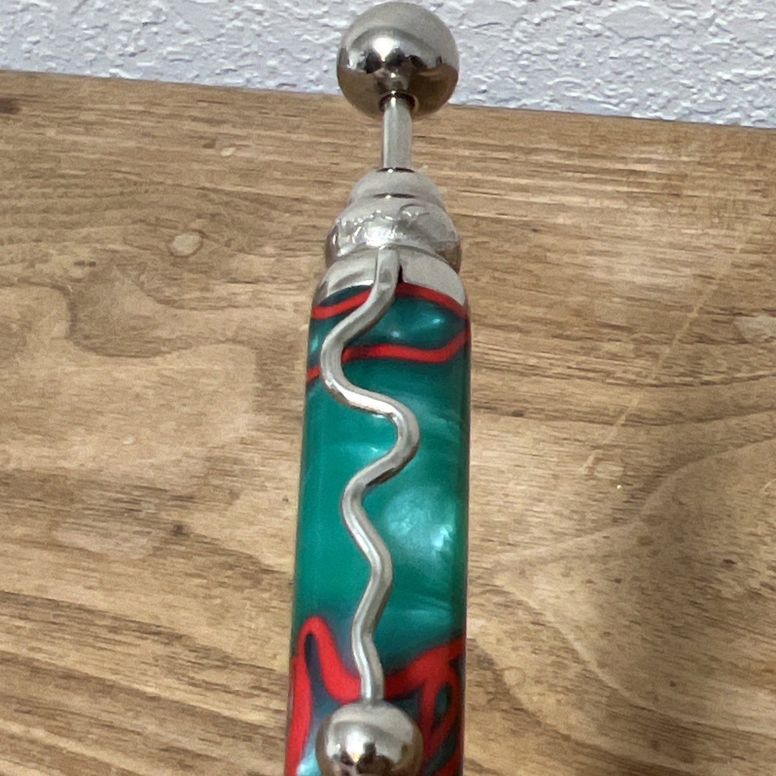 Jean Peierre LePine Zig Zag Ball Point Pen Green Red Silver Very Nice Works Grea