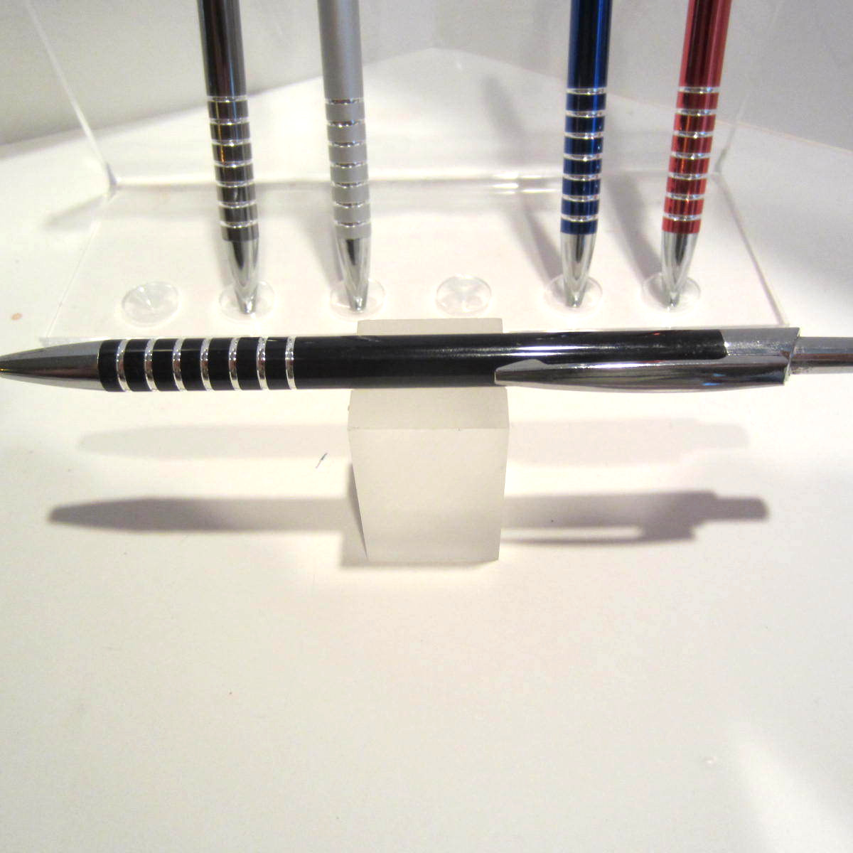 SET OF 2 TERZETTI GLOSSY BLACK SLIM ORBIT METAL BALLPOINT PEN-USES STICK REFILL