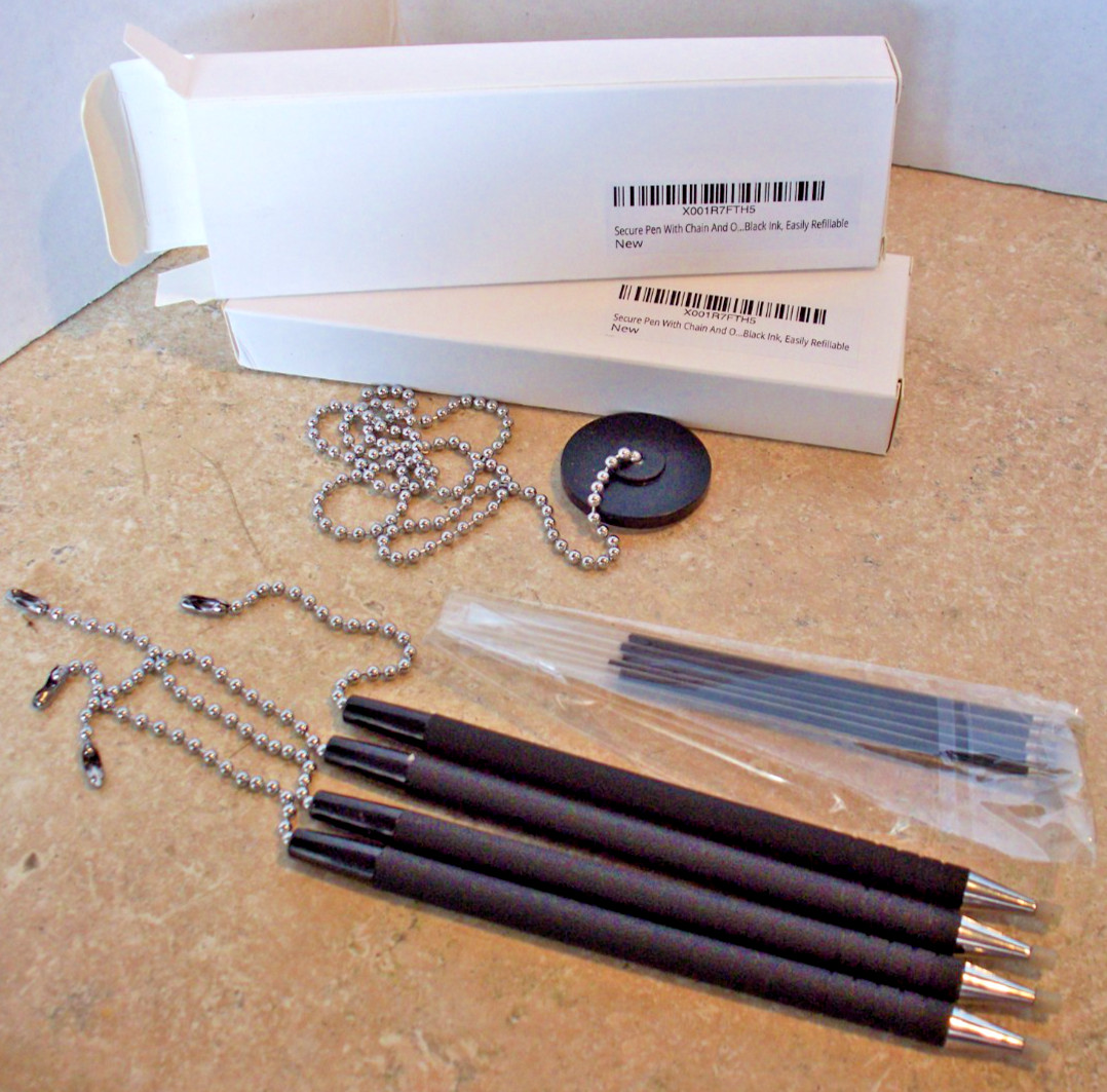 8 Pcs Secure Pen with Adhesive Pen Chain and Security Pen Holder for Home Office