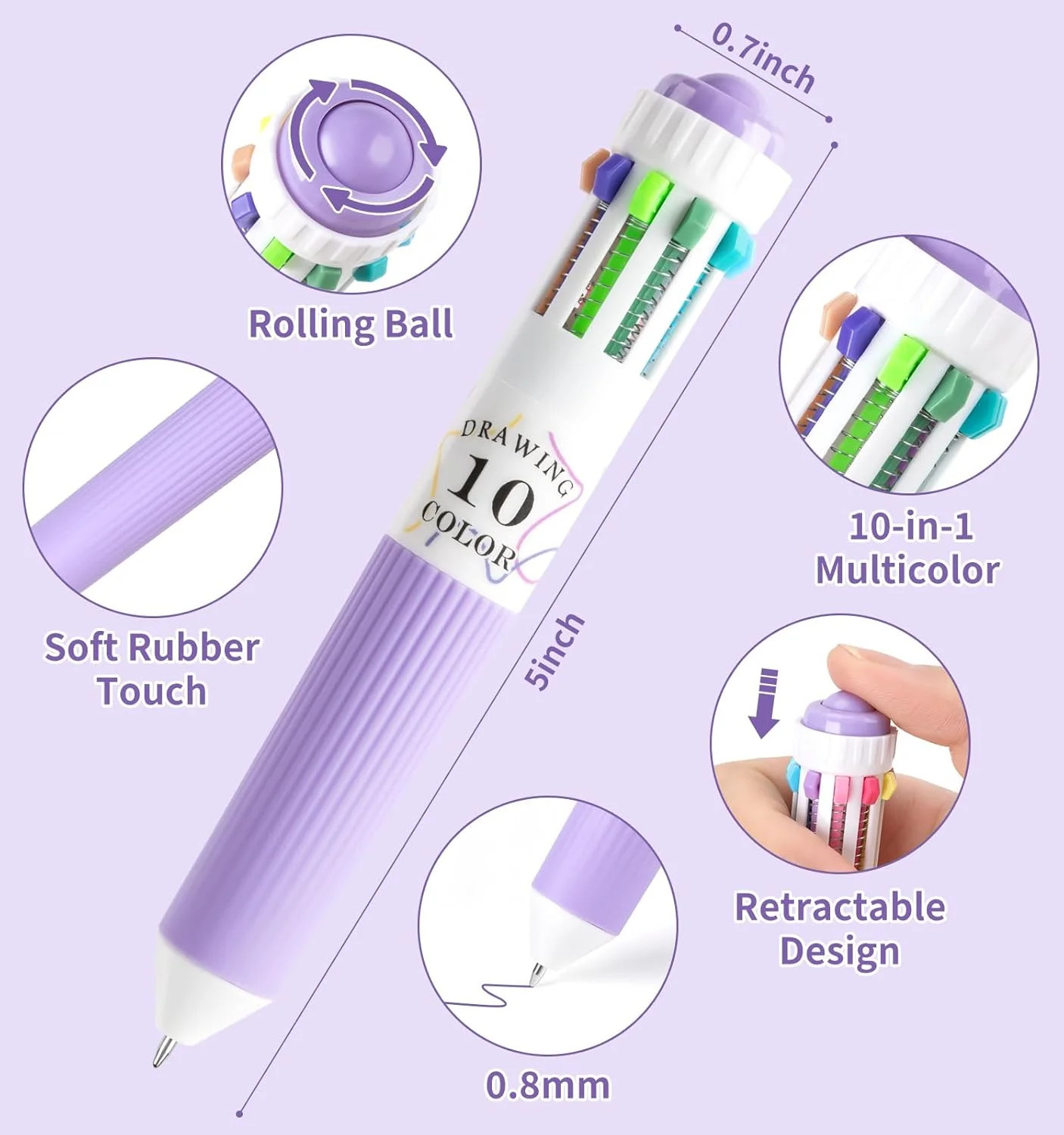 3 Pack Multicolor Pens, 10-in-1 Colored Ballpoint Pen, 28 Colors | 0.8mm Fine Po