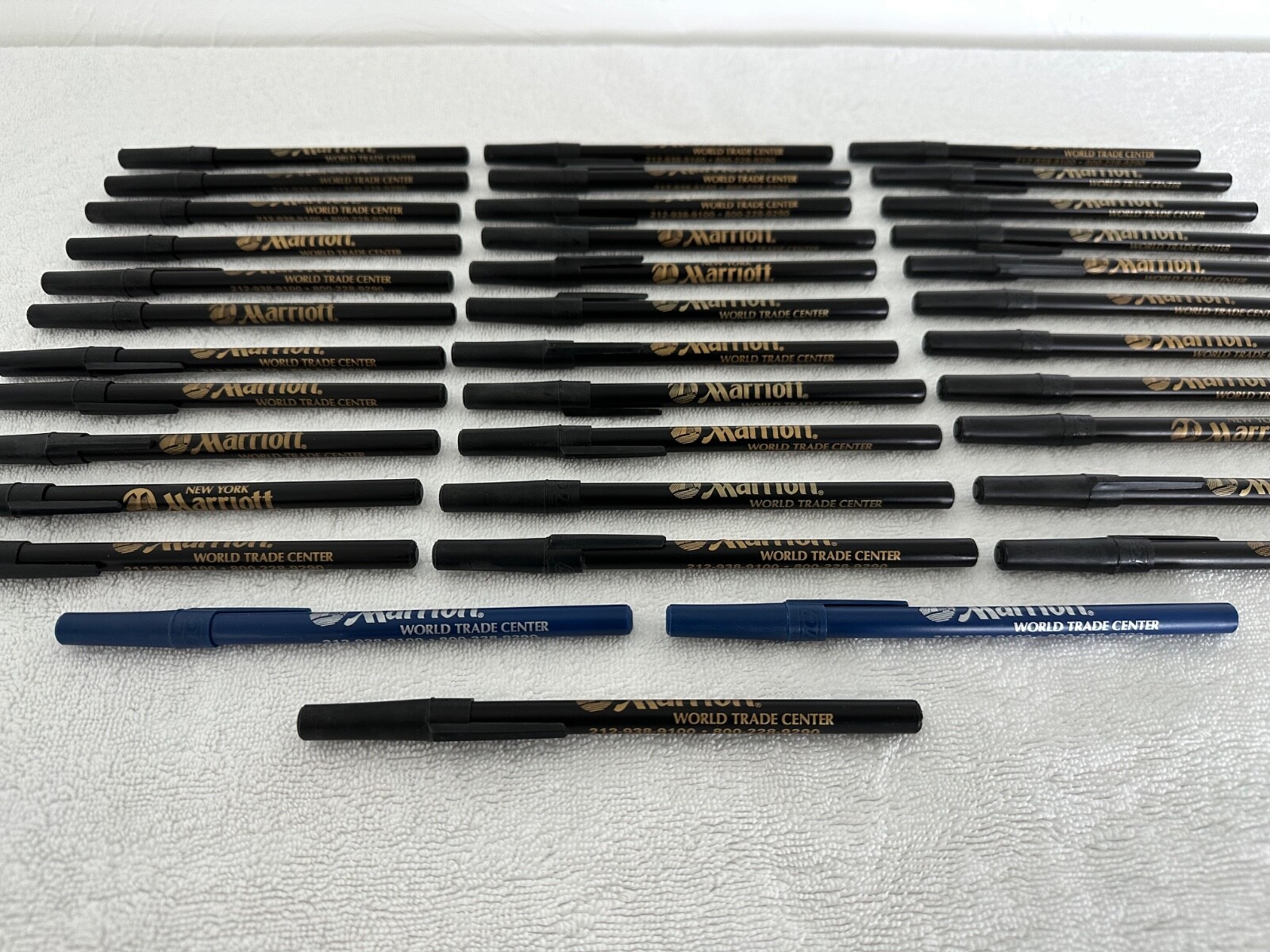 36 New York Marriott World Trade Center Bic Pens. 34 Black and 2 Blue. Vintage