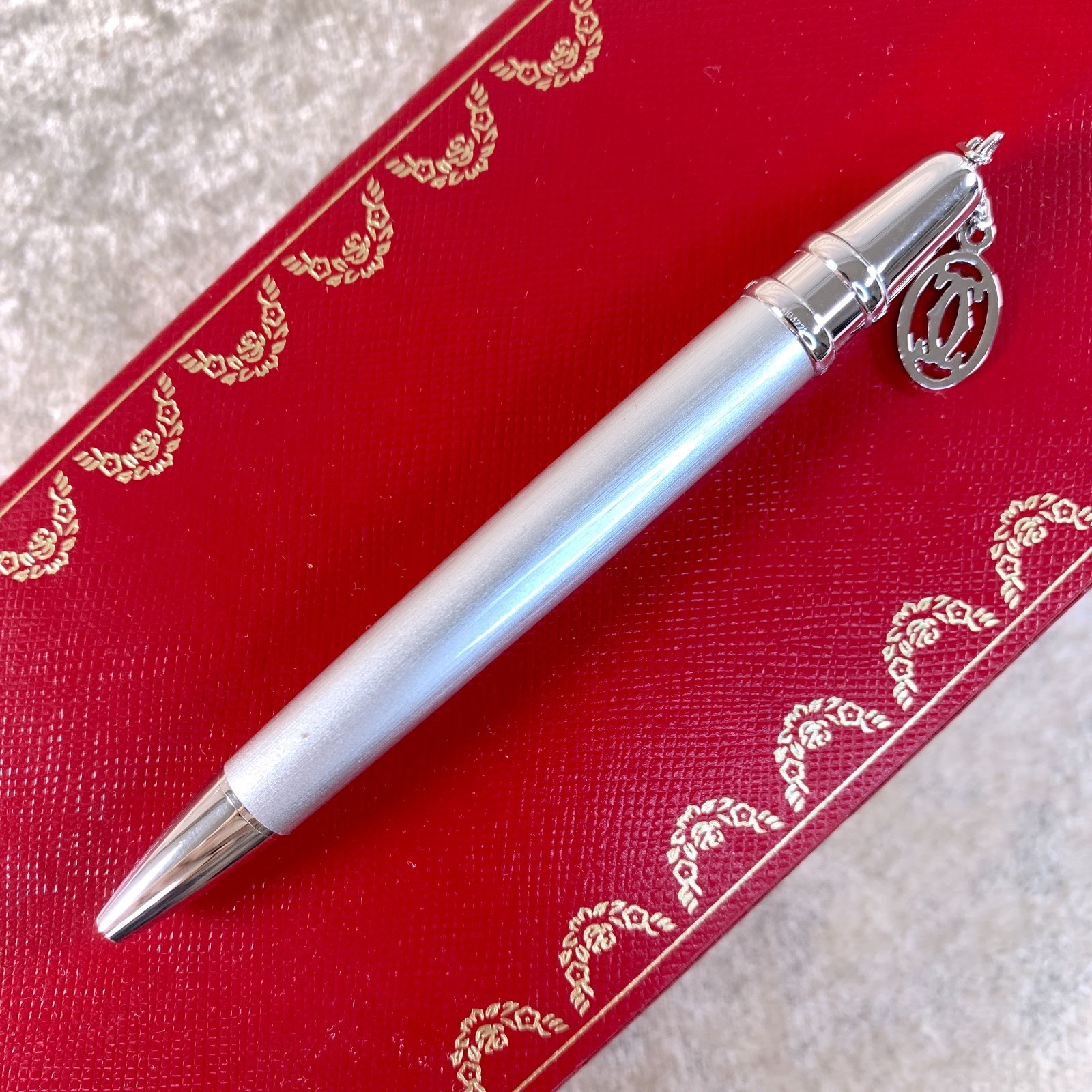 Cartier Mini Ballpoint Pen Charm Silver Lacquer Palladium Finish w/Case & Papers