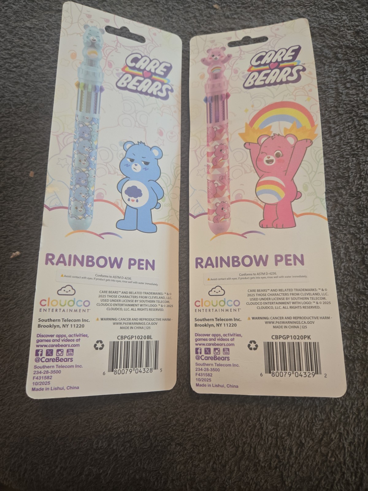 New Care Bears Rainbow Pen Set of 2 Pens with 10 Ink Colors Each