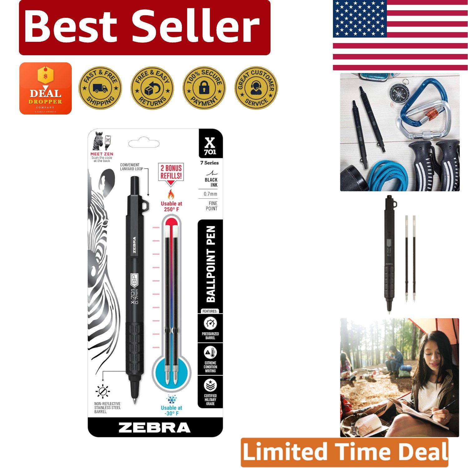 Professional Tactical Ballpoint Pen: Knurled Grip, Weather-Resistant Performance