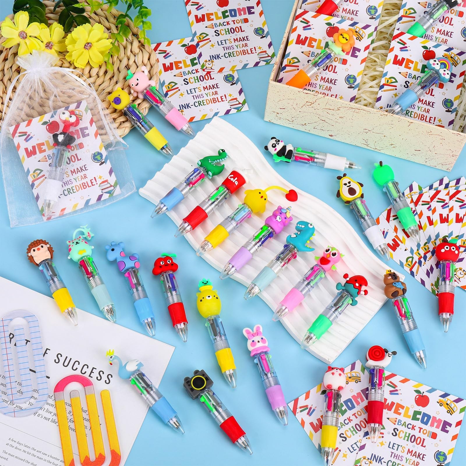 30 Pack 4-in-1 Multicolor Cute Pens for School, Office & Gifts – Retractable Fun
