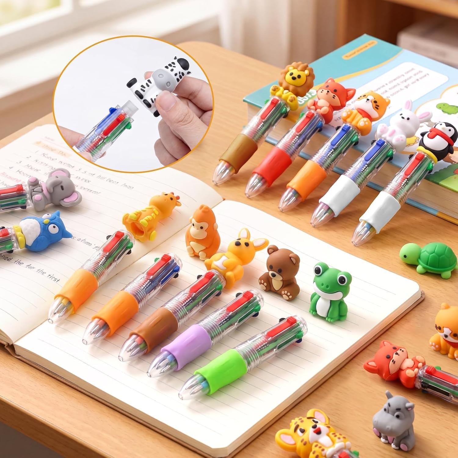 20Pcs Animal Multicolor Pens, 4-in-1 Bulk Cute Pens for Kids | Mini Ballpoint…