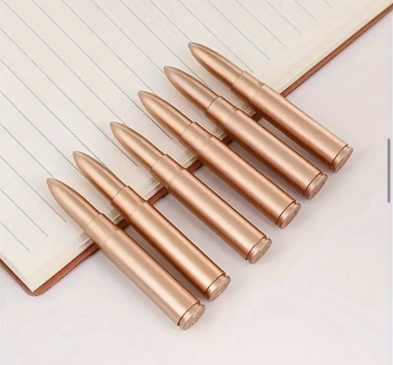 6 PACK Bullet Shaped Plastic Ballpoint Twist Pens Set Rifle Gold Copper Color