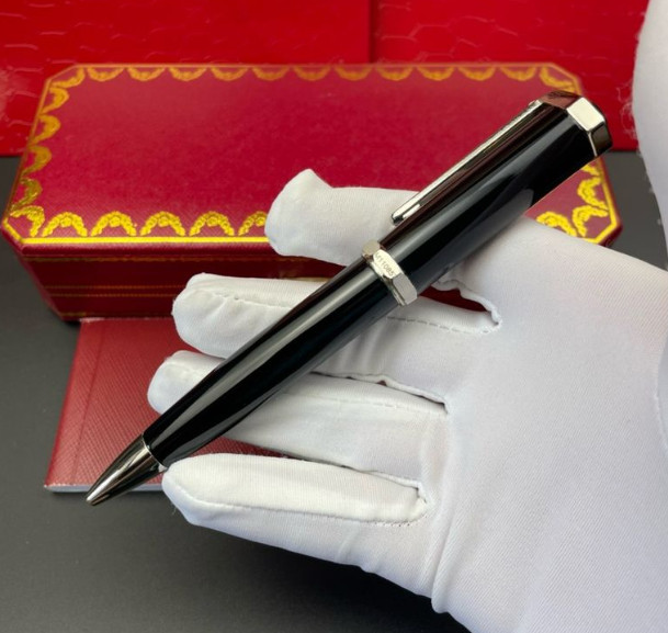 SALE Cartier Black Silver Ballpoint Pen Luxury Metal Writing Instrument Gift NIB