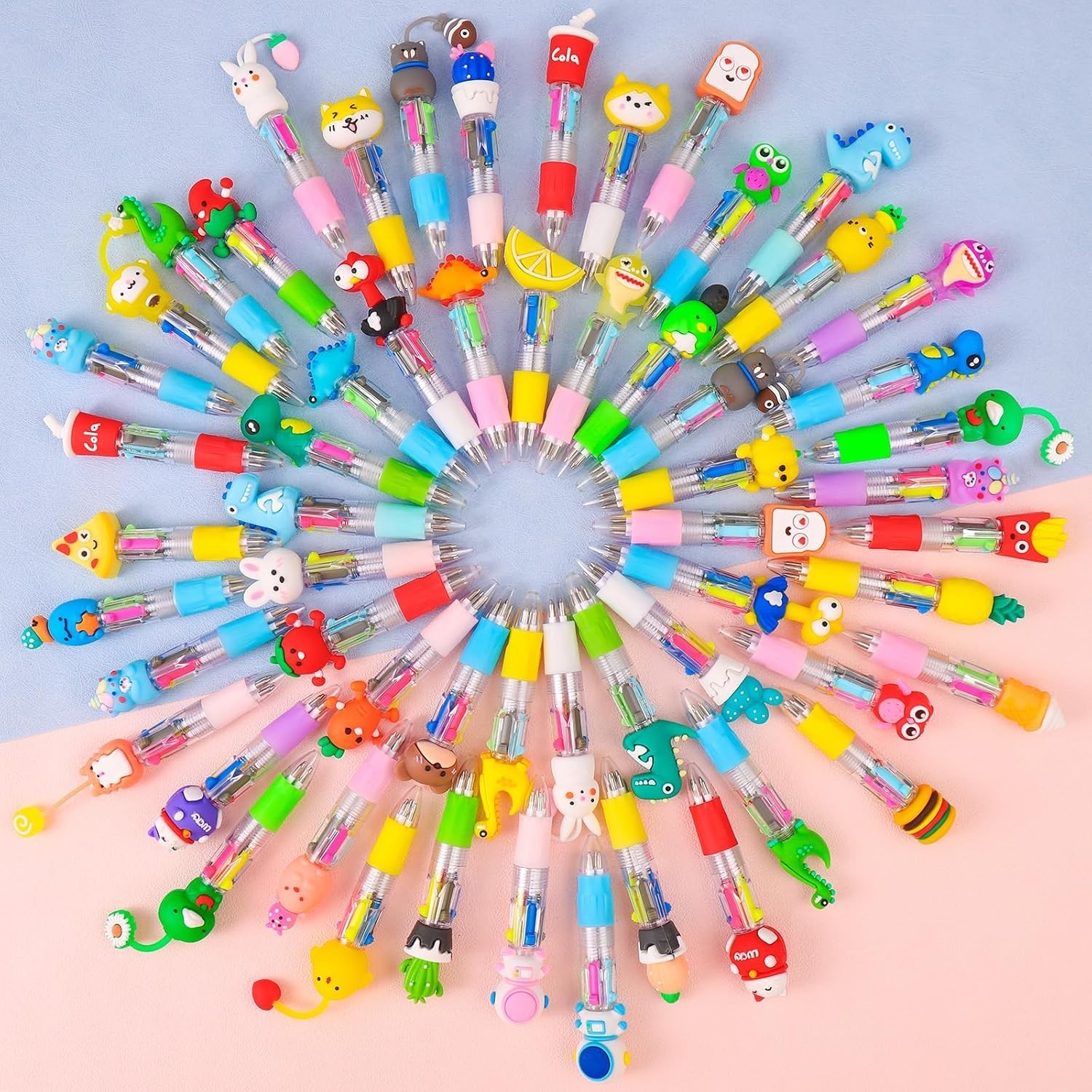 Cute 100pc 4-in-1 Ballpoint Pens Multicolor Quick Dry Ergonomic Grip Kids