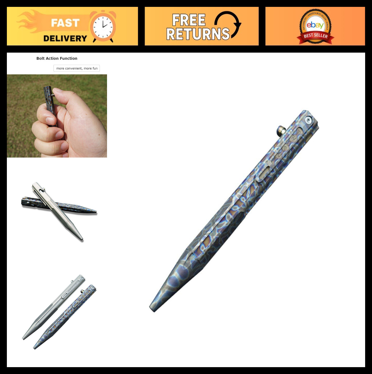 Compact Titanium Bolt Action Ballpoint Pen with Pocket Clip – Multicolored Writi