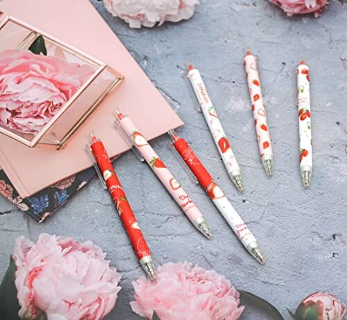 12pcs Cute Strawberry Pens Black Gel 1 Count (Pack of 12) Red strawberry pens