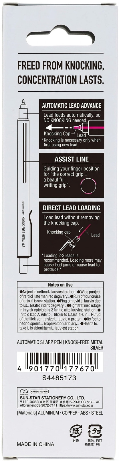 [Japan Limited] Sun-Star Nocfree Metal Automatic Mechanical Pencil 0.5mm Auto Le