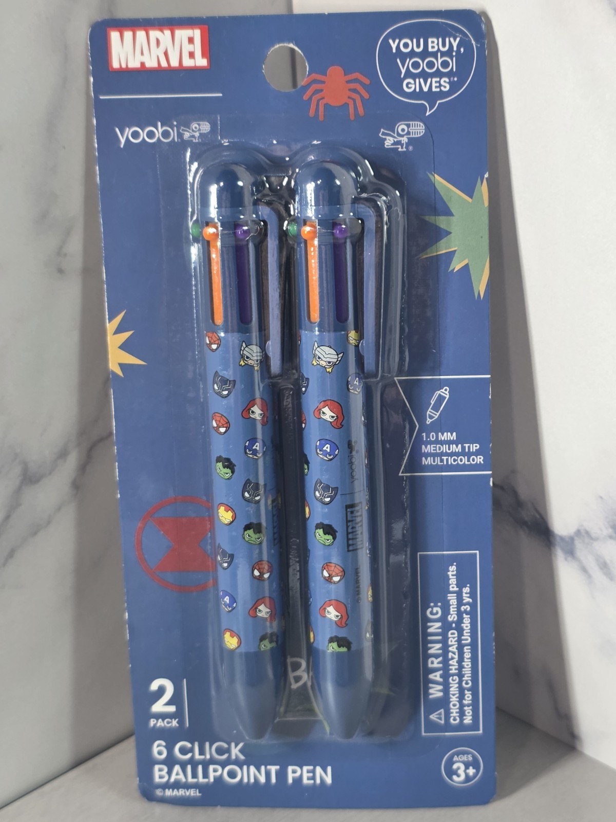 Marvel Novelty Yoobi 6 Color Click Ballpoint Pen Rare Collectible 2PK Brand NEW