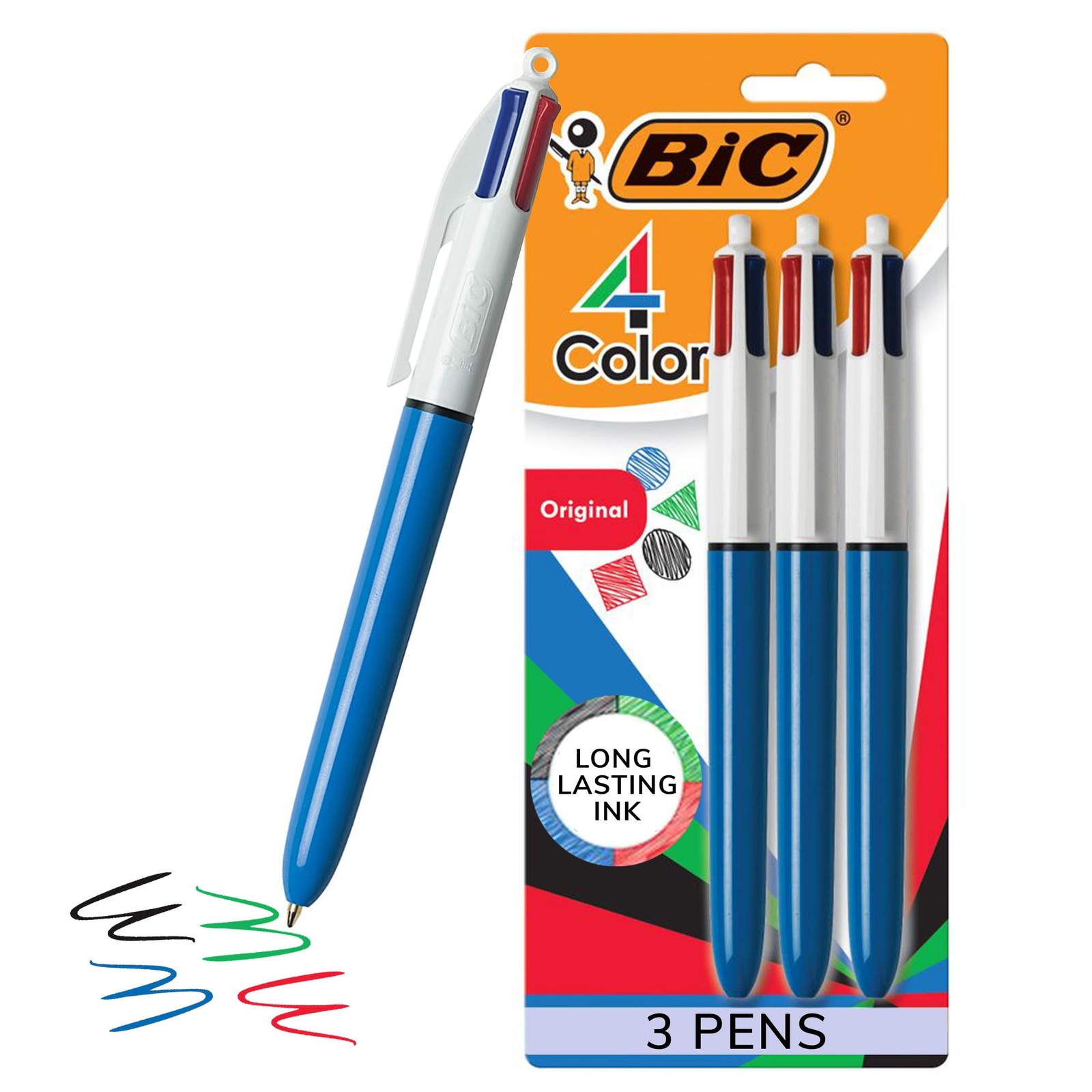 4 Color Original Retractable Ballpoint Pen with 1.0 mm Medium Point 3 4 Colors