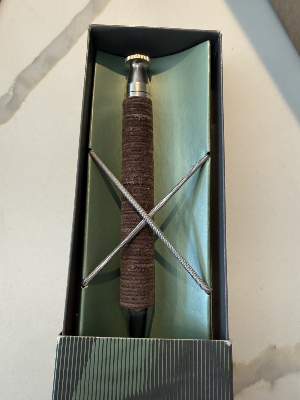e+m Germany King Cuio Leather Ballpoint Pen Mocca Nickel Plated Gift Box NEW