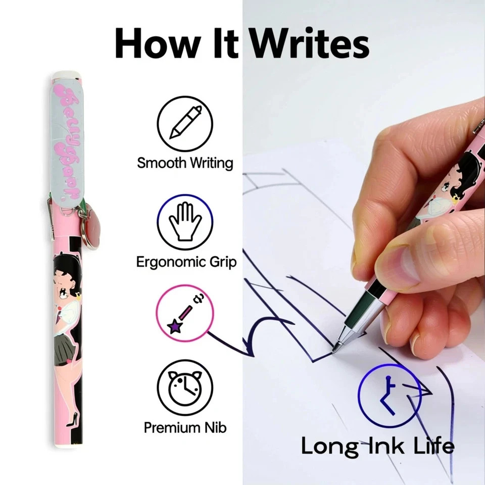 Betty Boop School Girl Retro Pen With Cap –Quick Dry Smudge-Proof Ink Stationery