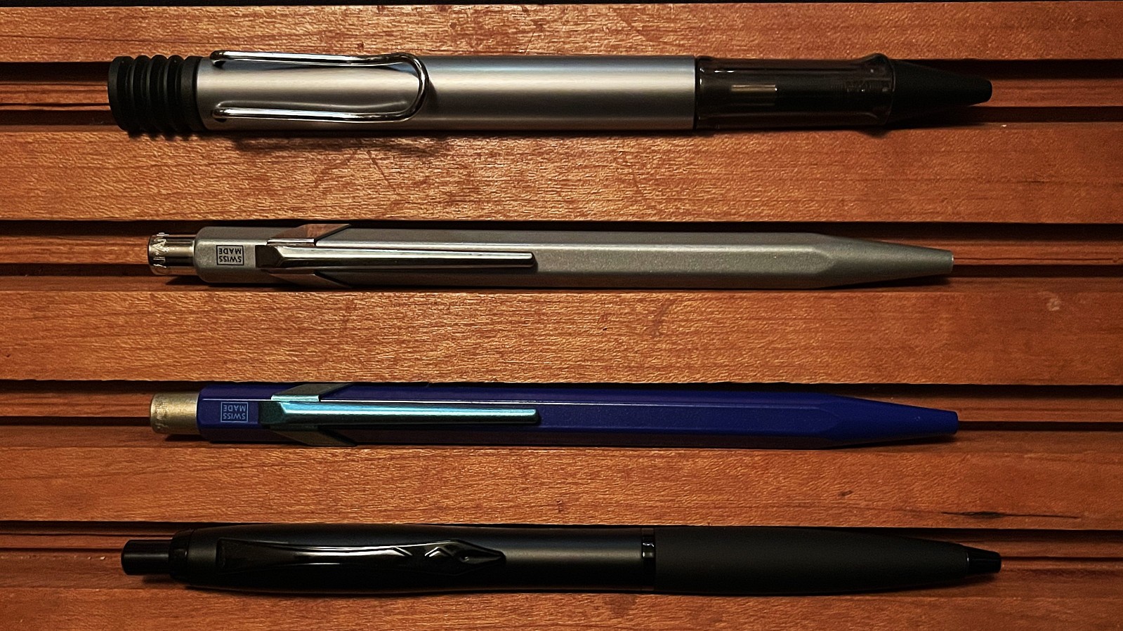 Lot of Four «Everyday Carry» Ballpoint Pens – Caran D’Ache, LAMY, Platignum