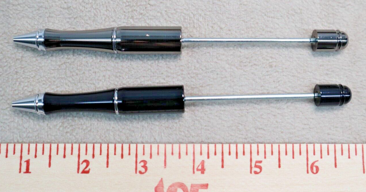 Metal Beadable Pens Lot of 2 Pens * Satin Black and Gloss Gunmetal 7 Refills USA