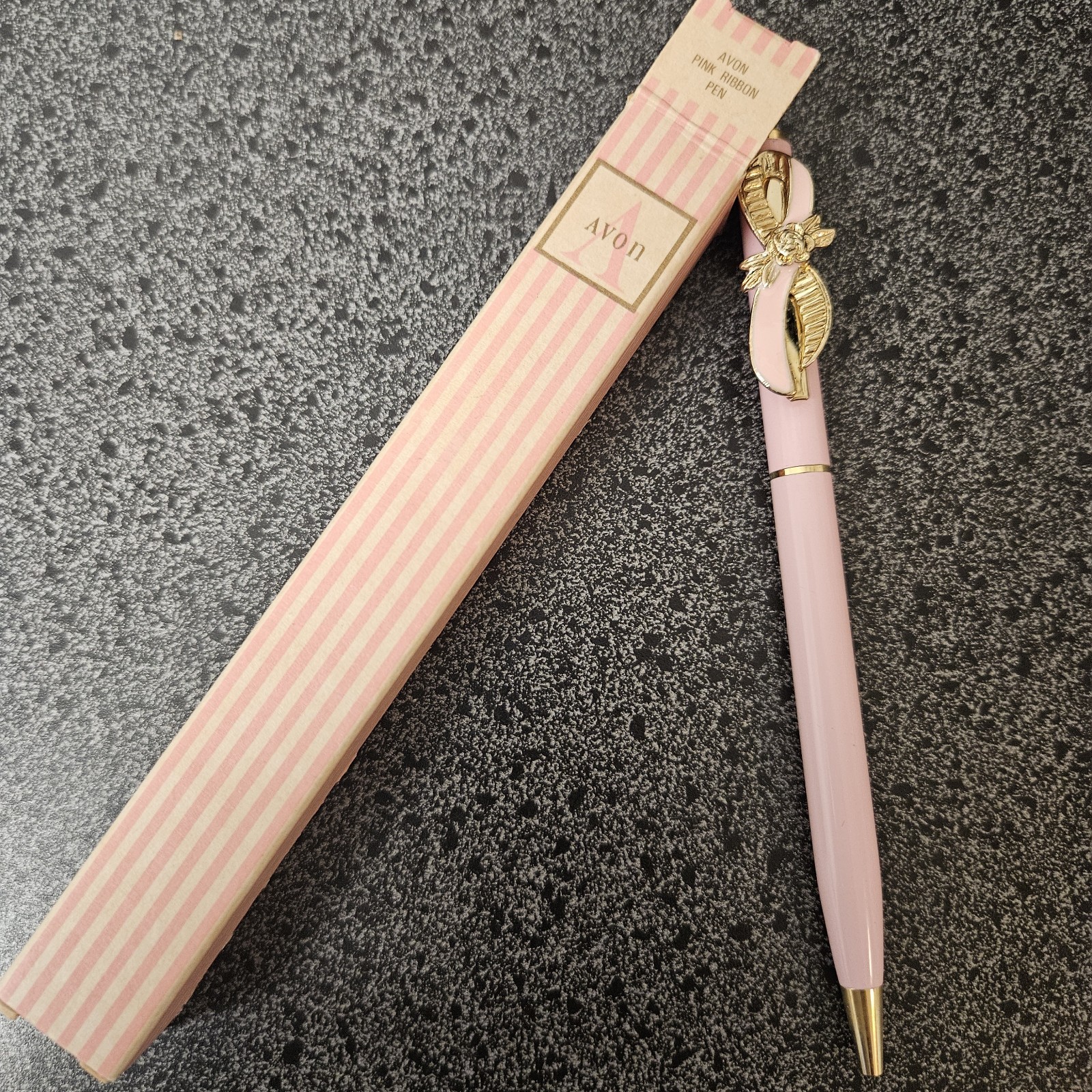 1995 Avon Breast Cancer Awareness Pink Ribbon Pen, Solid Brass Pen, Pink Enamel
