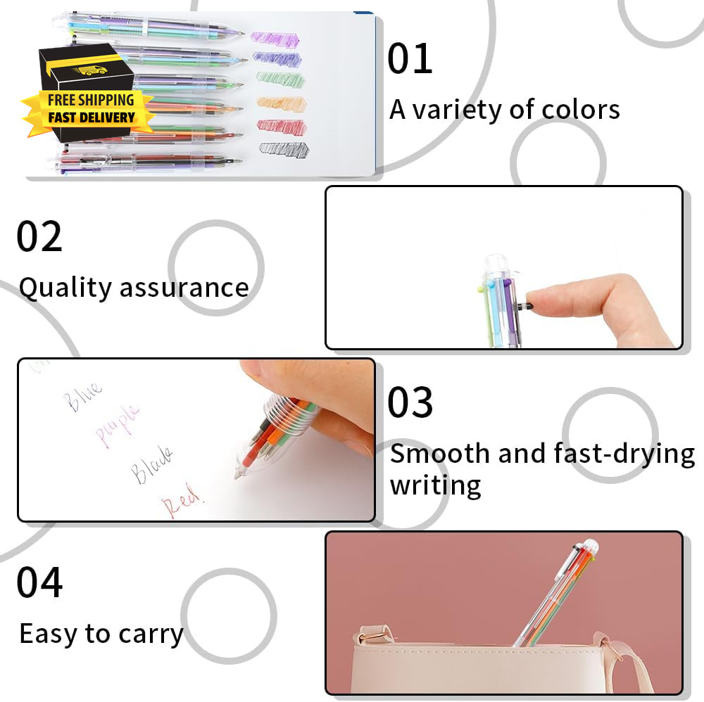 Multicolor Pen in One 0.5Mm 6-In-1 Retractable Ballpoint Pens 6 Colors Multi Col