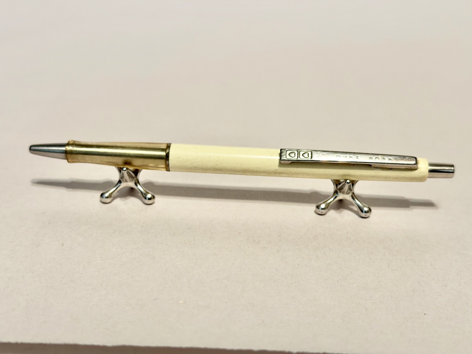 Vintage Paper Mate Double Heart Ballpoint Pen Ivory Made USA