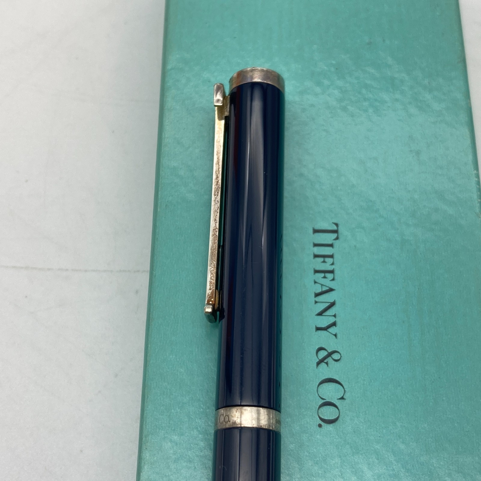 Tiffany & Co. Ballpoint Pen T Clip Navy Enamel Silver Black ink 31.4g