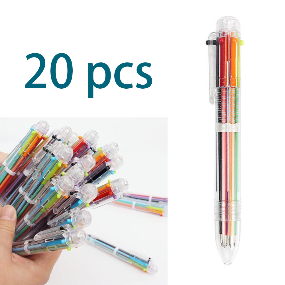 20X Ballpoint Pen Multi-color 6 in 1 Color Ball Point Pens School Kids Office