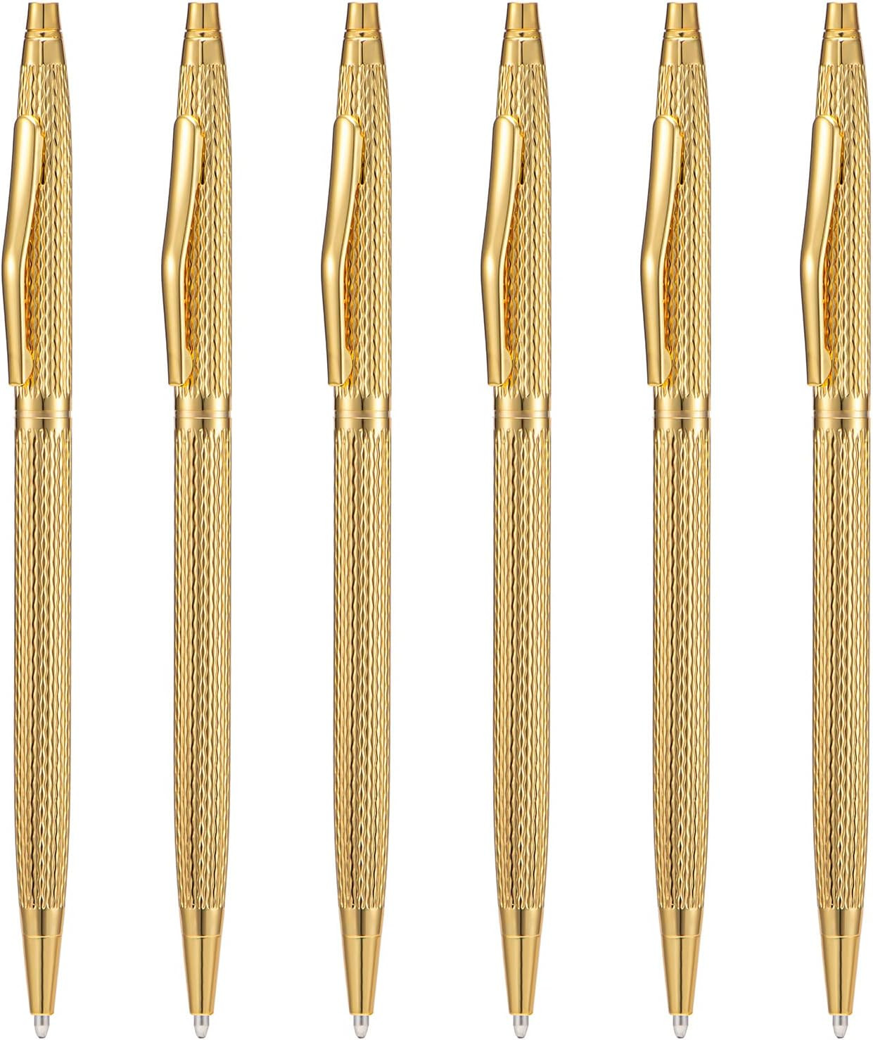 6 Pack Golden Slim Metal Ballpoint Pen, 1Mm Medium Point Black Ink Smooth Writin