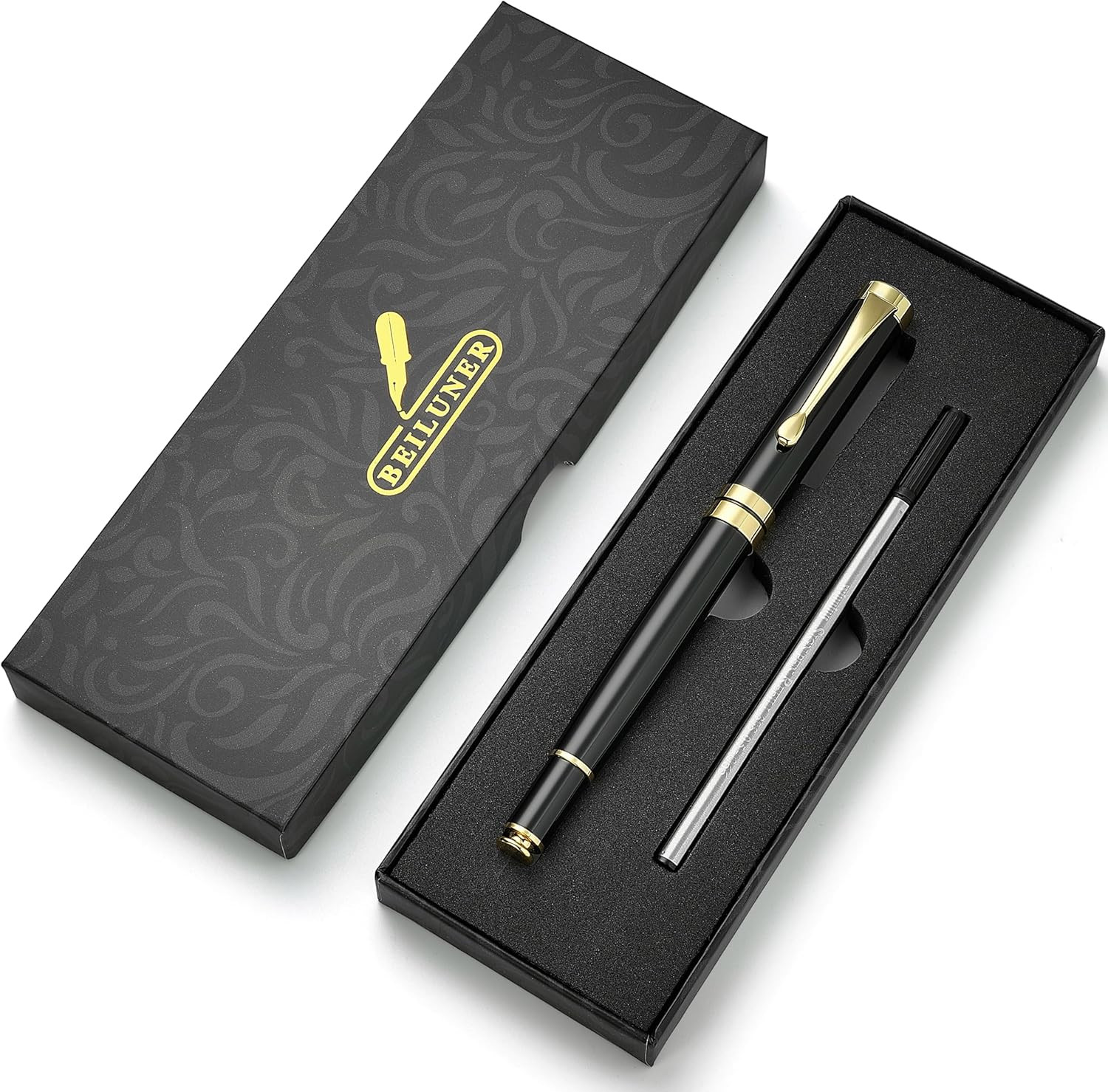 BEILUNER Ballpoint Pens, Stunning Black Chrome Metal Pen with Golden Trim, Best