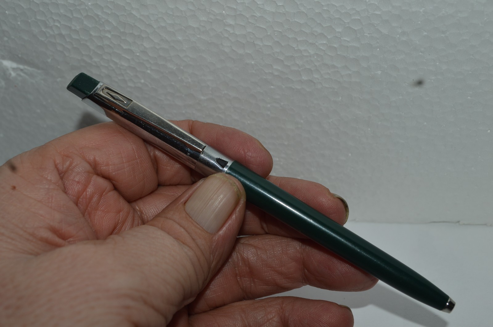 UNIPECO Ballpoint Pen Dark Green Square Clicker Light Used Circa 1960’s Tested