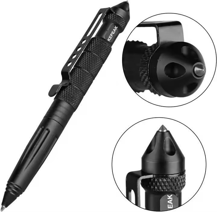 1 Piece Tactical Pen Aluminum Self Defense Tungsten Glass Breaker Writing Black