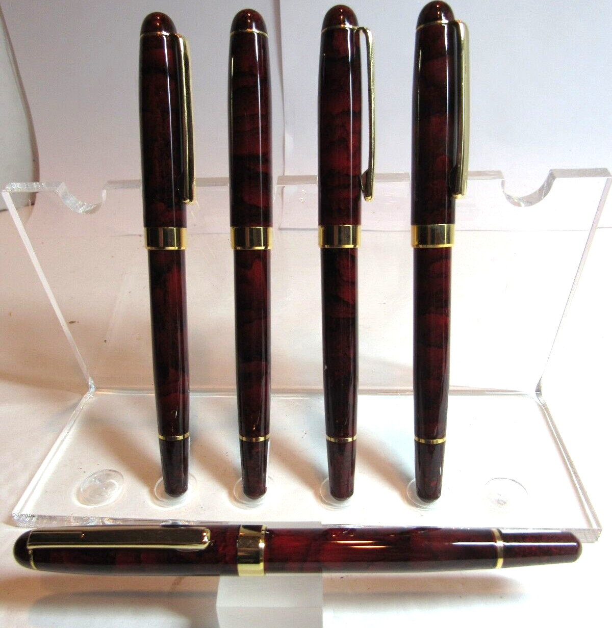 LOT OF 5 TERZETTI PISA MARBLED RED Metal /GT Trim Rollerball Pen+velvet pouch