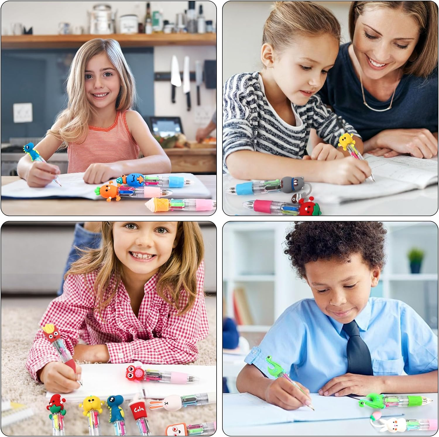 CZWZ 20Pcs Mini Multicolor Pens in One 4-In-1 Cute Pens Bulk for Kids, Fun Kawai
