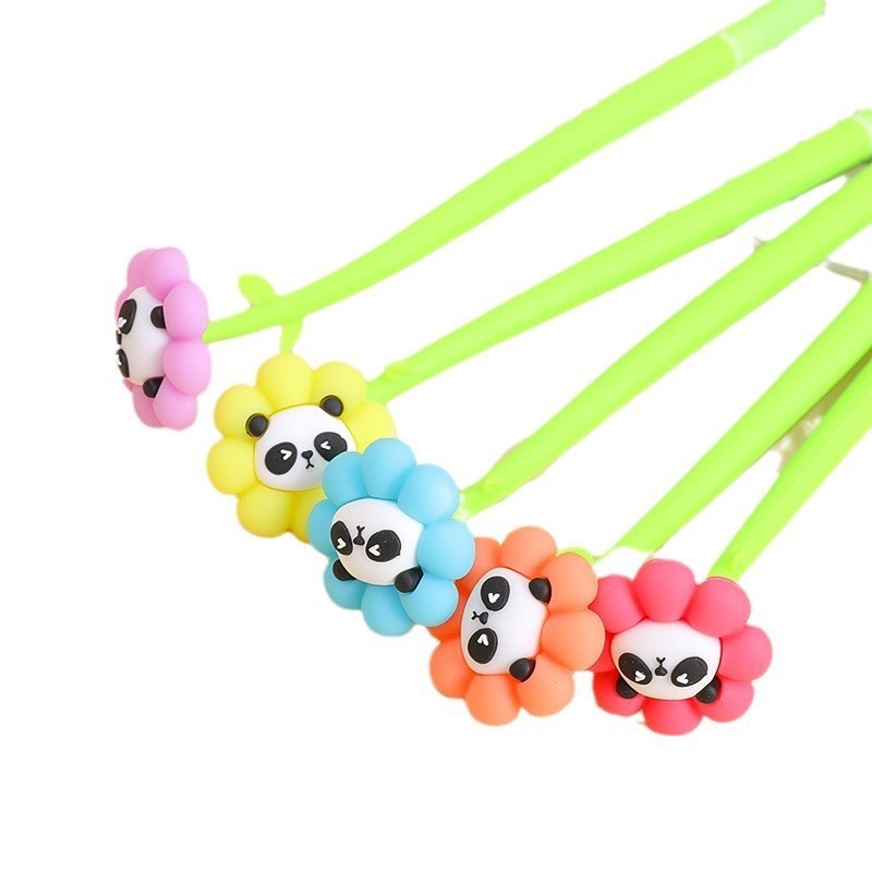 12PCS Panda Flower Silicone Shake Gel Pens Black Ink Random Gift Set Party Favor