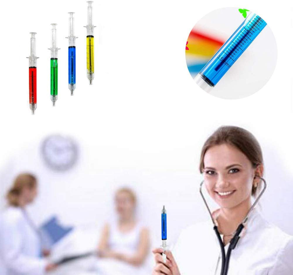 Syringe Pens Bulk – 24 Pack Multicolor Black Ink Novelty Pens for Nurse Gifts, O
