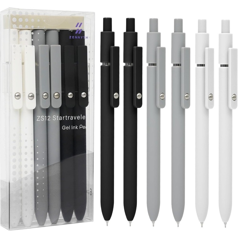 Gel Pens 6 Pack 0.5mm Fine Point Quick-Dry Black Ink Smooth Writing for Office