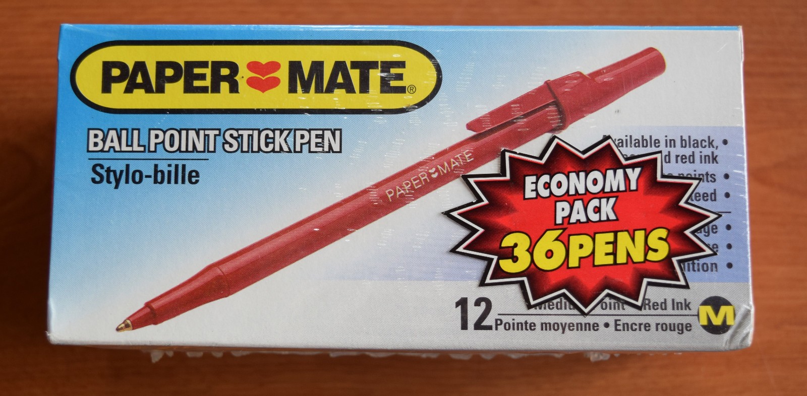 VINTAGE 1995 PAPER MATE BALL POINT STICK PEN 333-11 MEDIUM RED 36 TOTAL GILLETTE