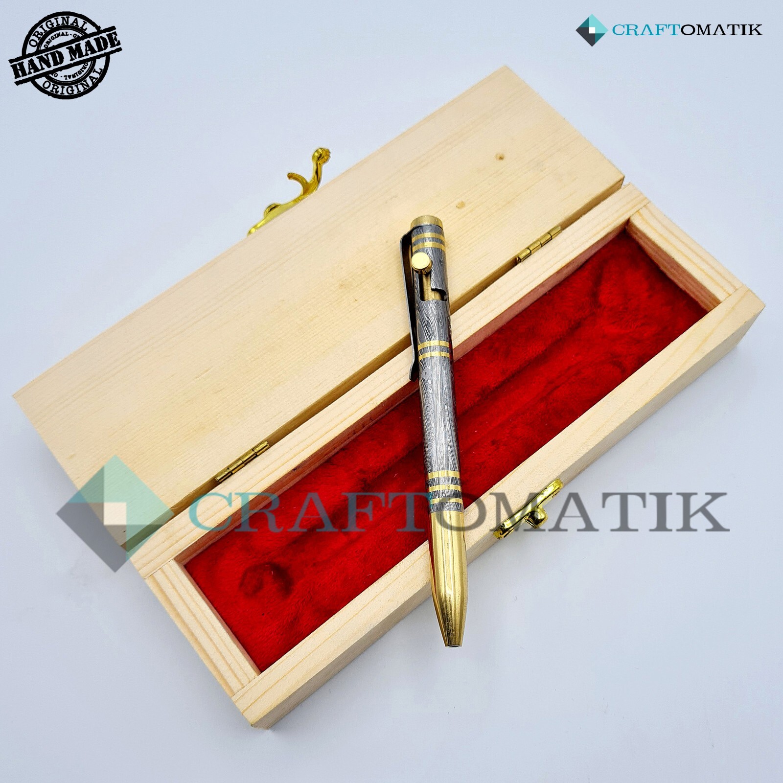 Damask Steel Ballpoint Gift Set Handmade Damascus Pen Set DP04