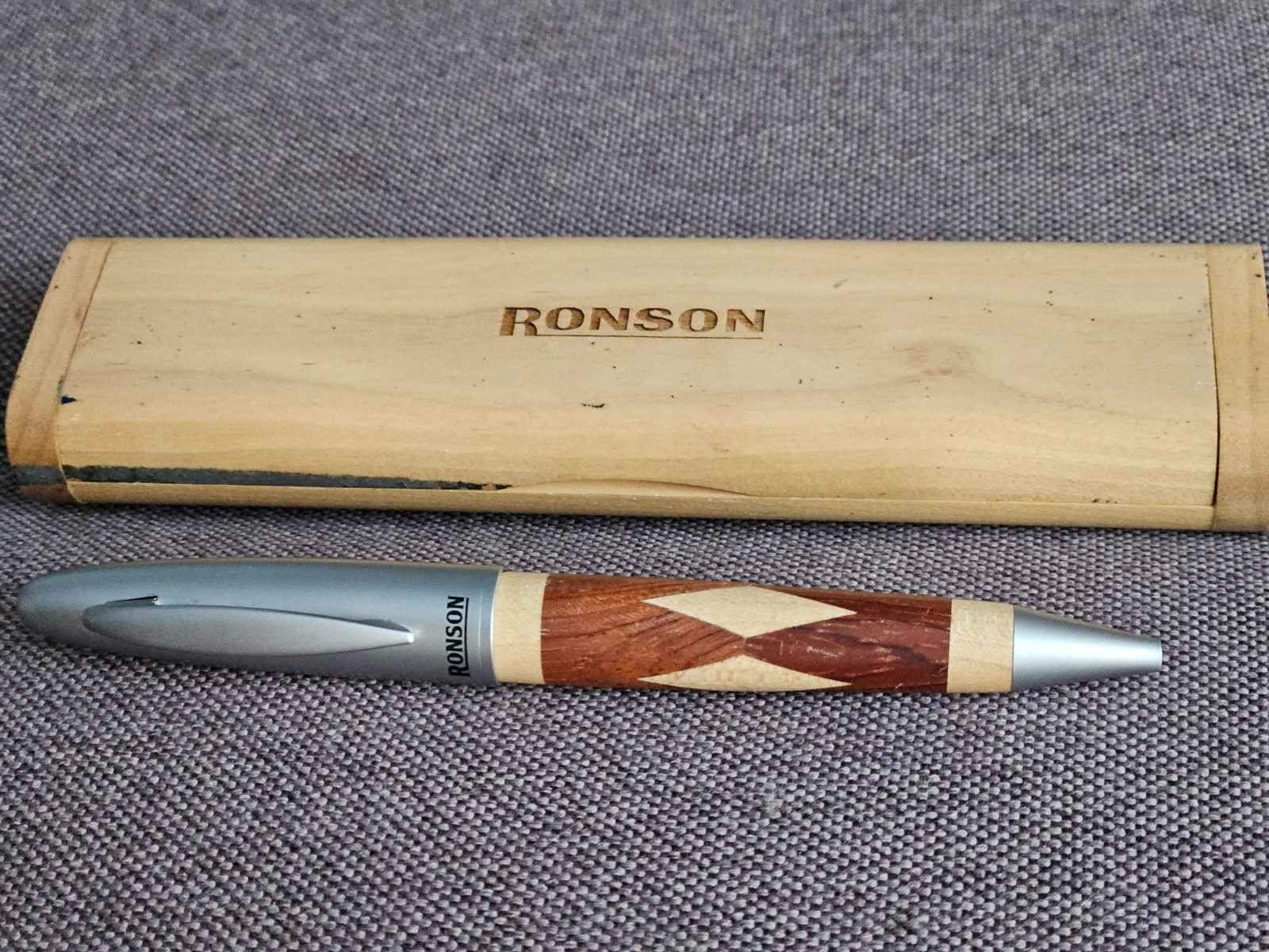Ronson Ballpoint Pen w/ Original Wooden Case Wood Inlay Executive Writing Pen