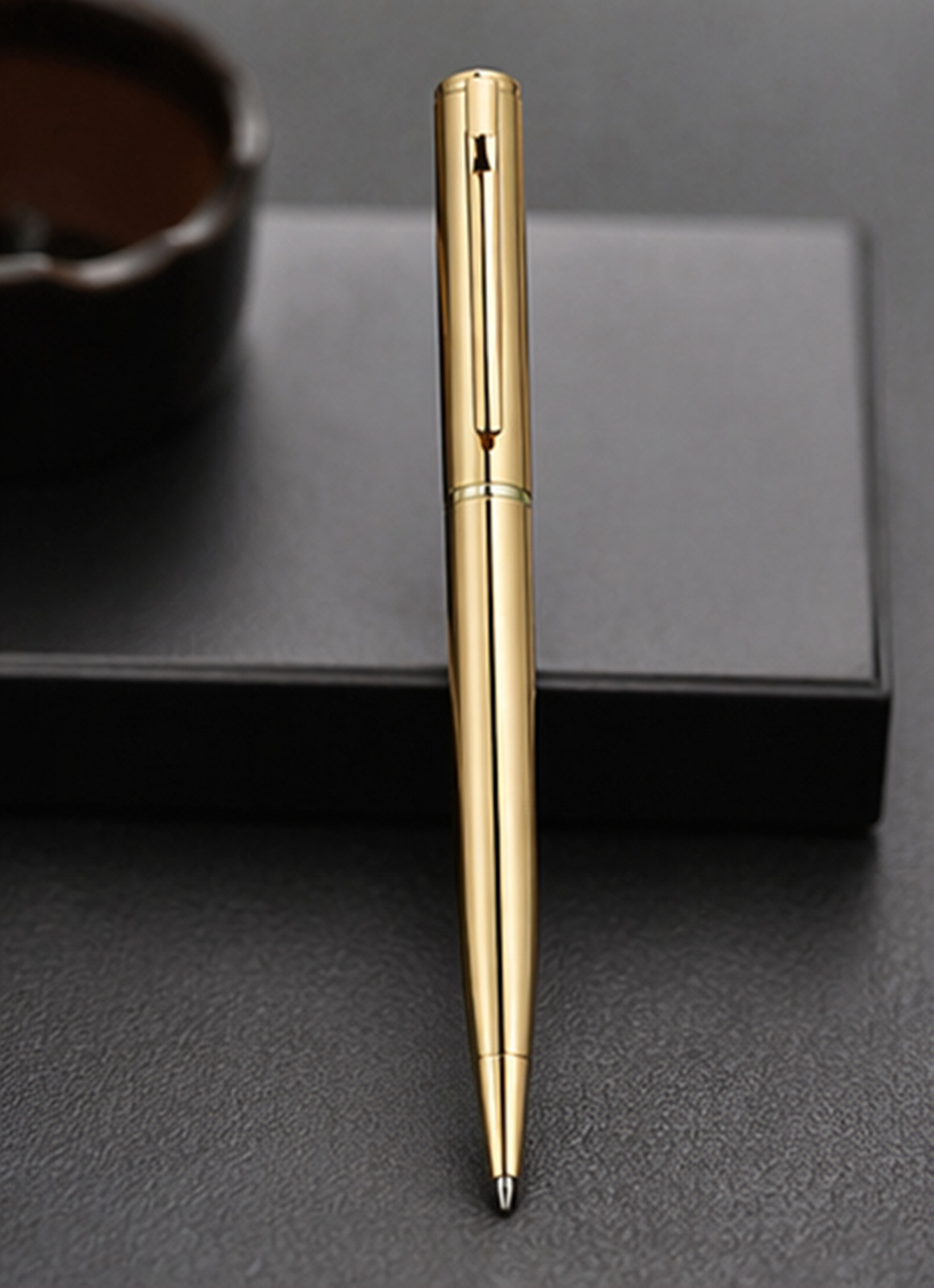 Luxury 18k Gold Slim Ballpoint Pen, Black Ink, Metal Executive Writing Tool