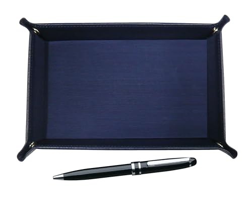 Japanese-made textured cowhide leather pen tray (blue) and Midnight rotating