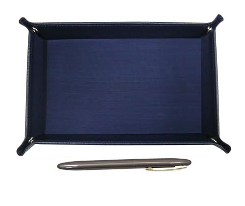 Japanese-made textured cowhide leather pen tray (blue) Brass Da Capo ballpoint