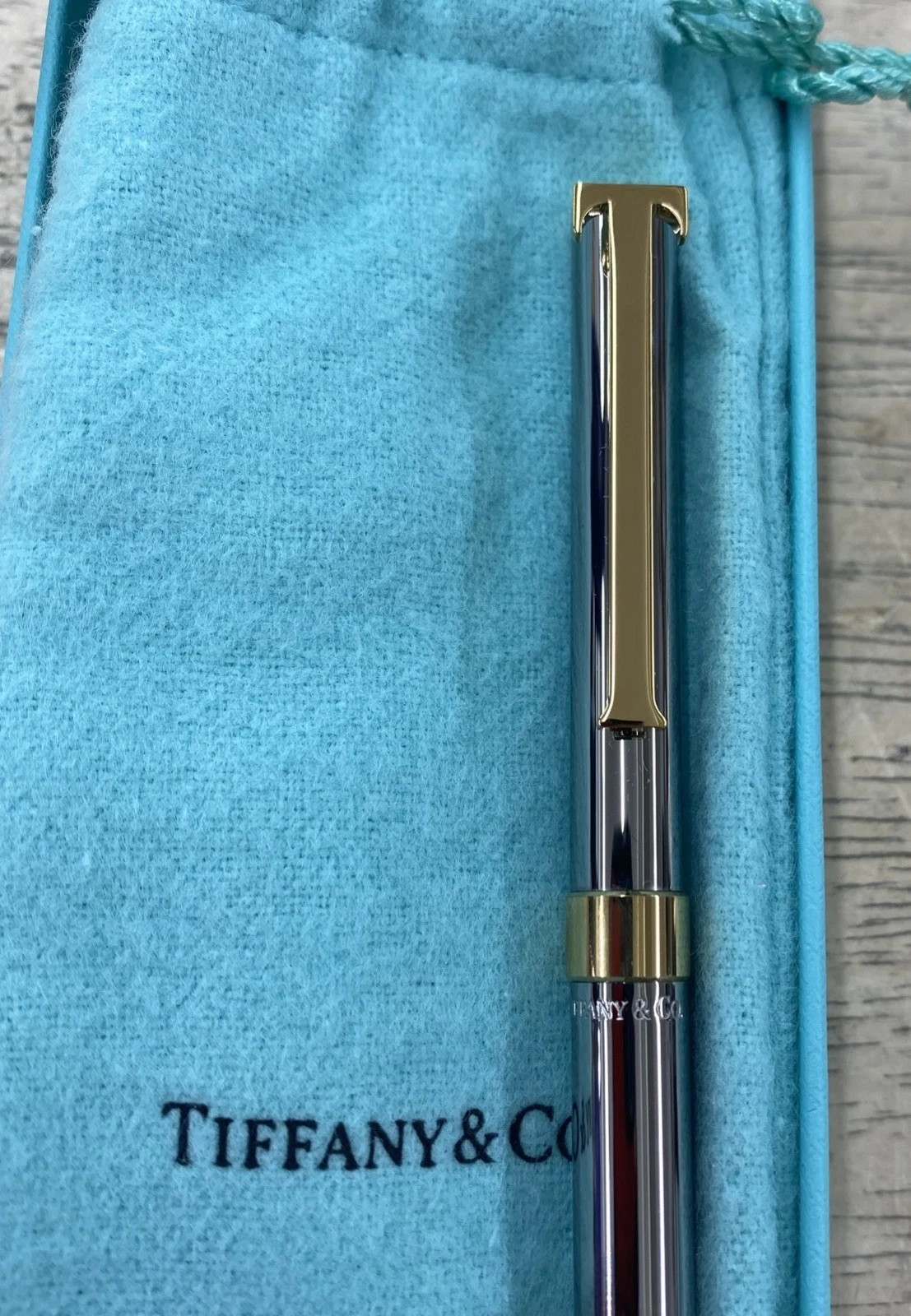 Tiffany Silver & Gold «T» Clip Ballpoint Pen NEW