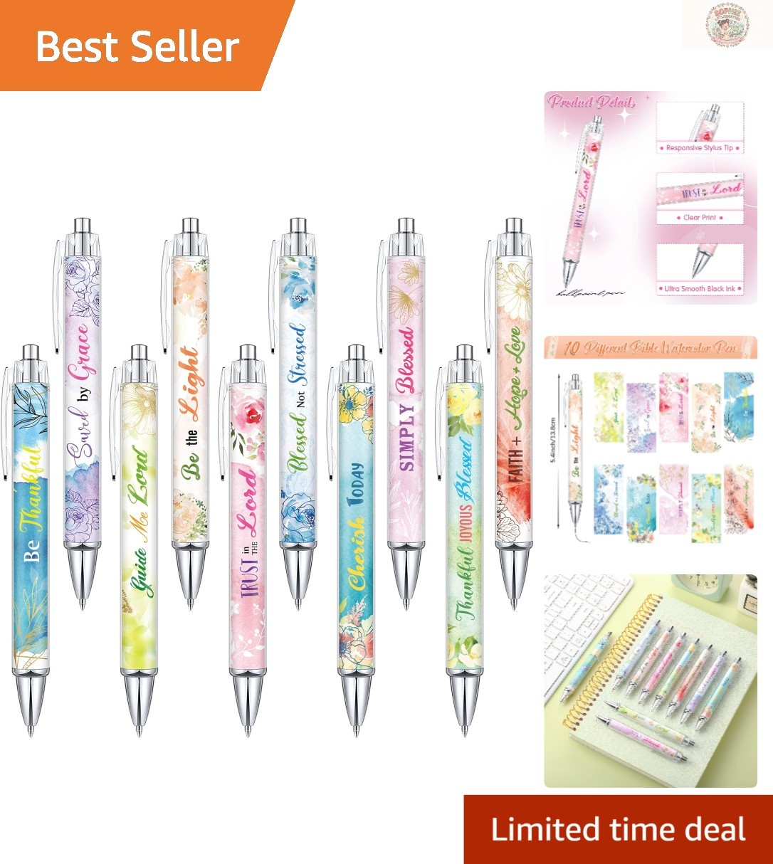 10 Pcs Flower-Themed Inspirational Bible Verse Pens – Perfect Christian Gifts