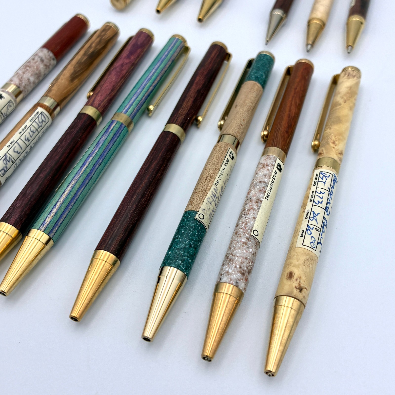 Lot of 14 Handmade Wooden Pens & Pencils – Some Broken – READ