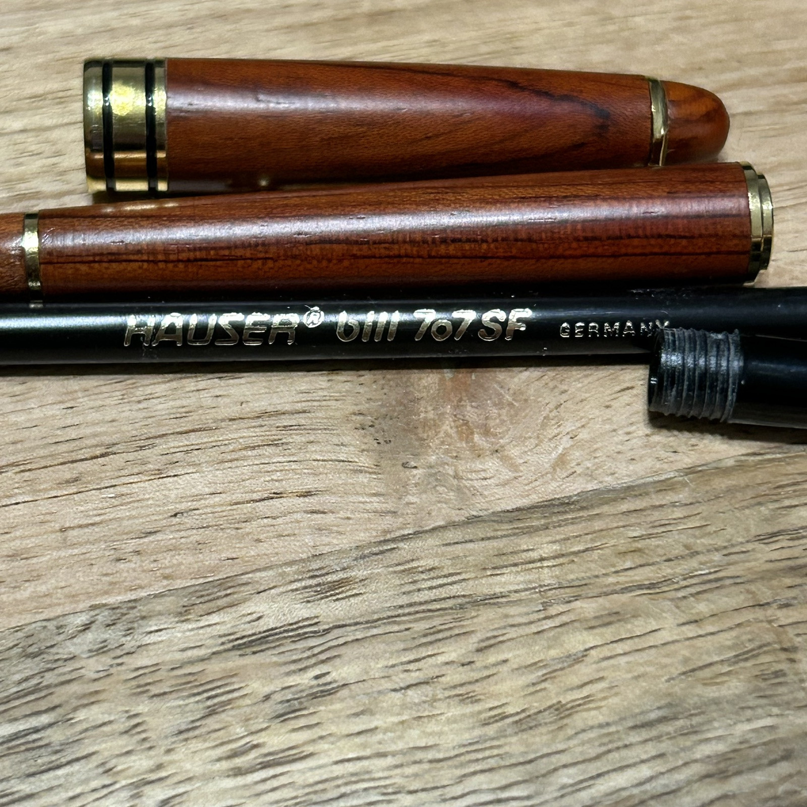 Hauser Germany Polished Wood Ballpoint Pen Wood Grain Gold Tone