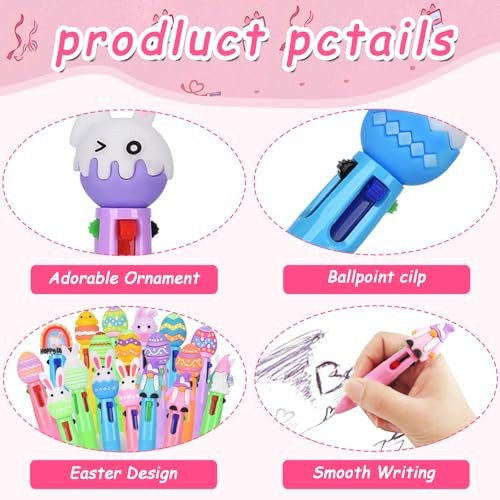 24 Pcs Easter 4-in-1 Ballpoint Pens|Colorful Cartoon Kawaii Pens |with Easter