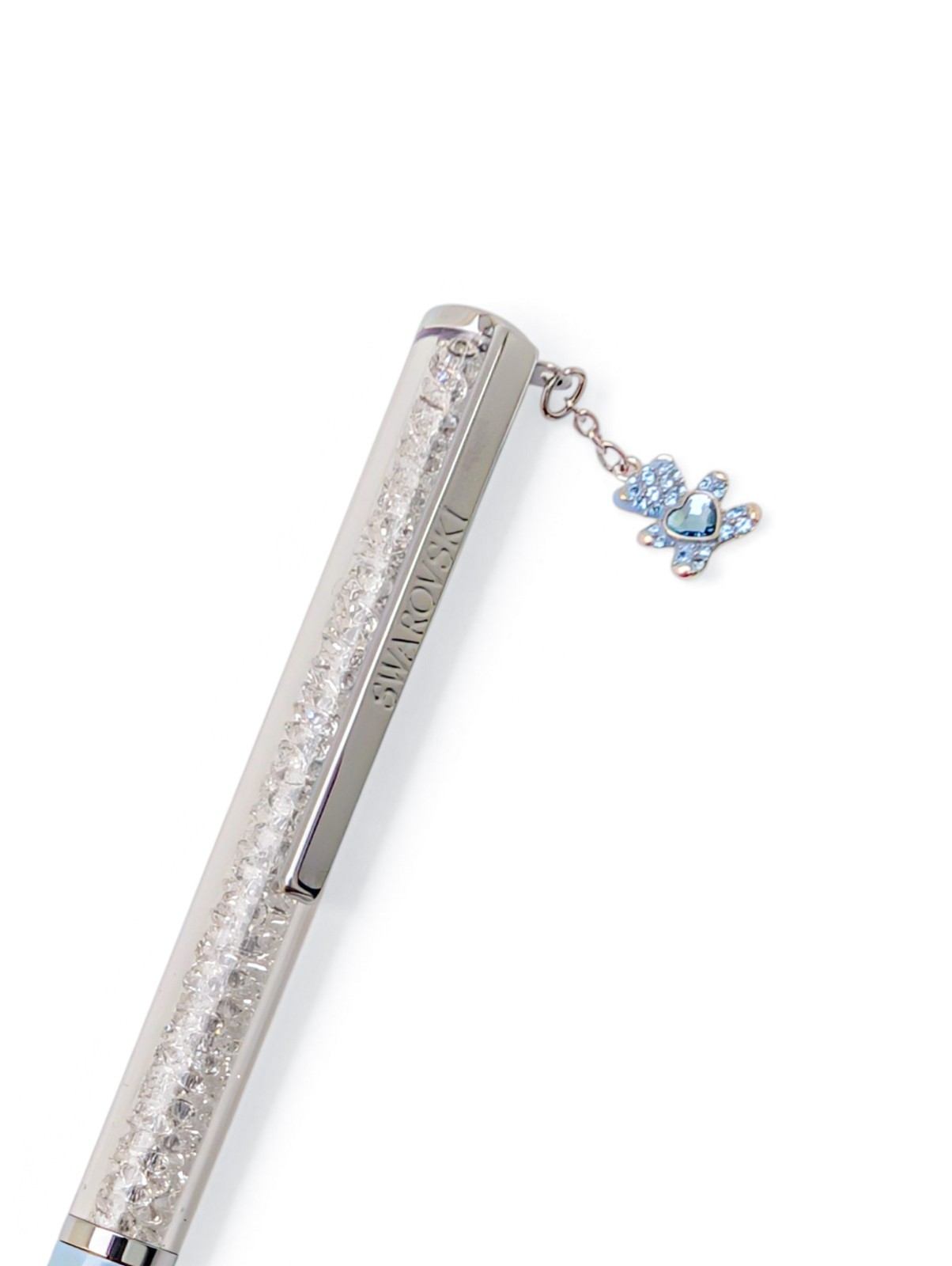 New 100% SWAROVSKI Chrome Crystalline Ballpoint Pen Aqua Blue Teddy Bear 5732980